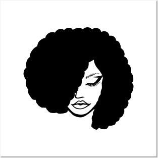 black and white afro art woman simple art Posters and Art